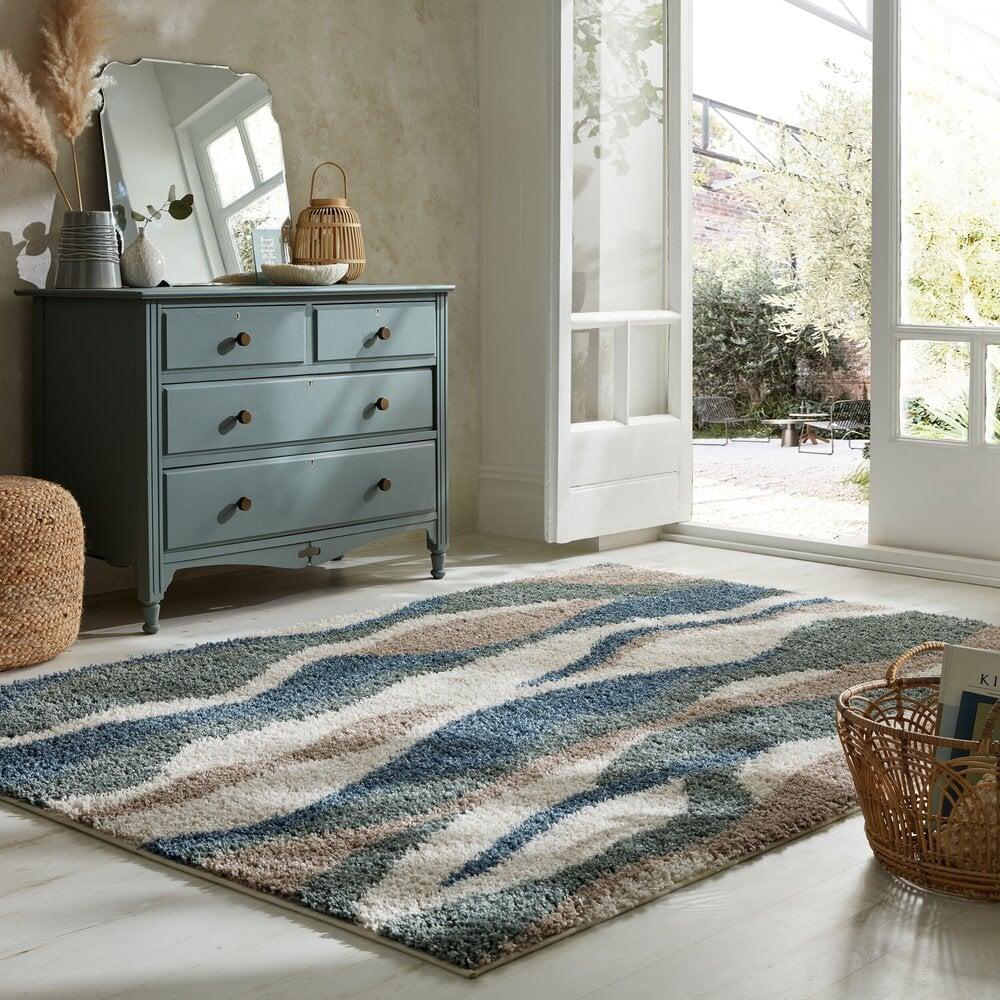 Flycarpets Hoogpolig Vloerkleed - Stream Blauw/Groen