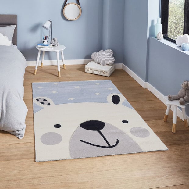 flycarpets Kids Beer Blauw vloerkleed