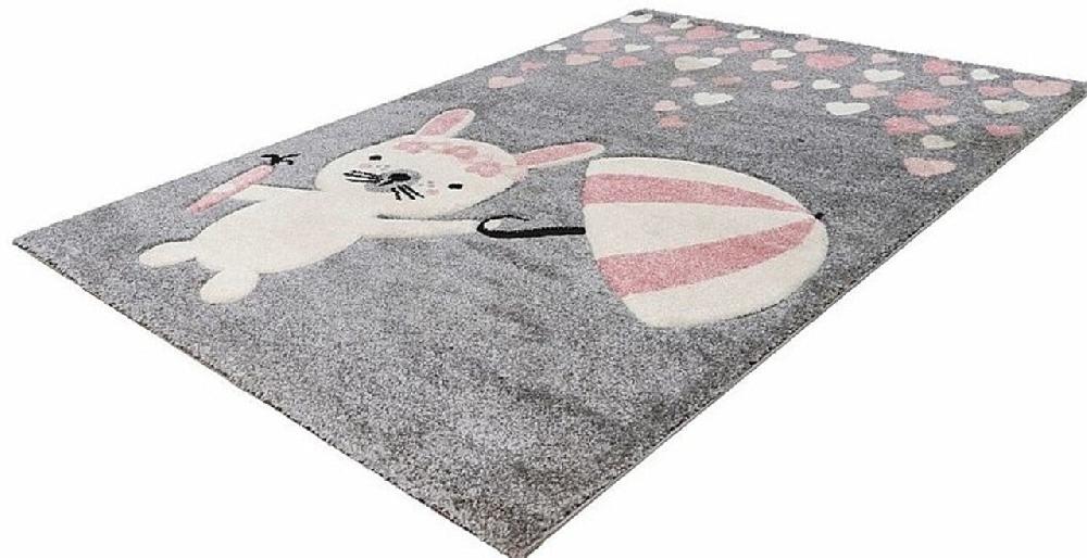 Flycarpets Kids Konijn Grijs Roze Vloerkleed
