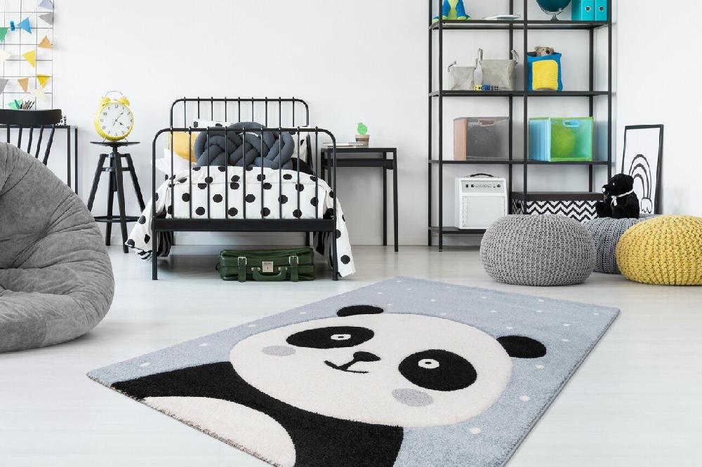 Flycarpets Kids Panda Blauw Vloerkleed