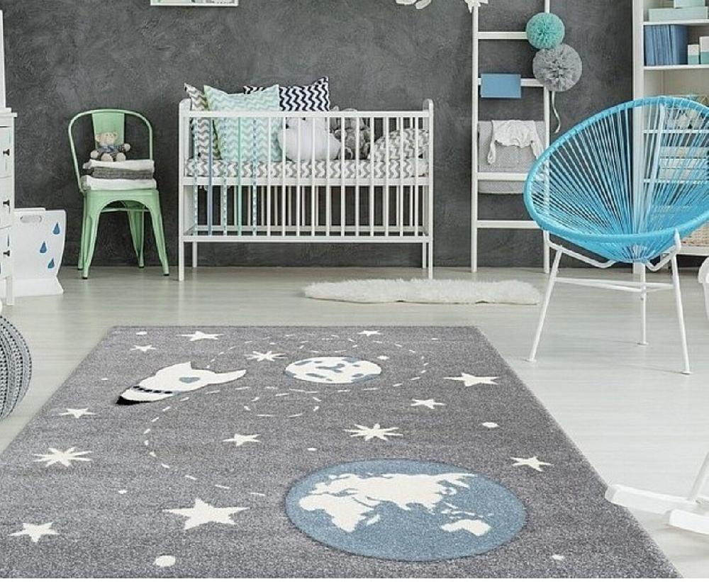 Flycarpets Kids Ruimteschip Grijs Vloerkleed