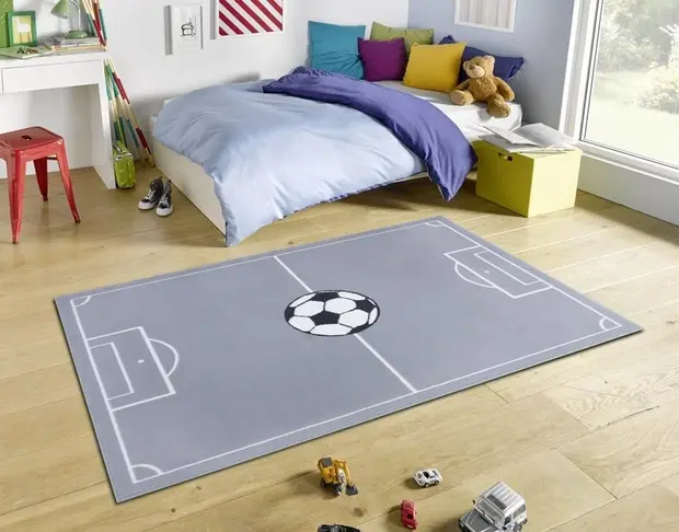flycarpets Kindervloerkleed - Voetbalveld Grijs