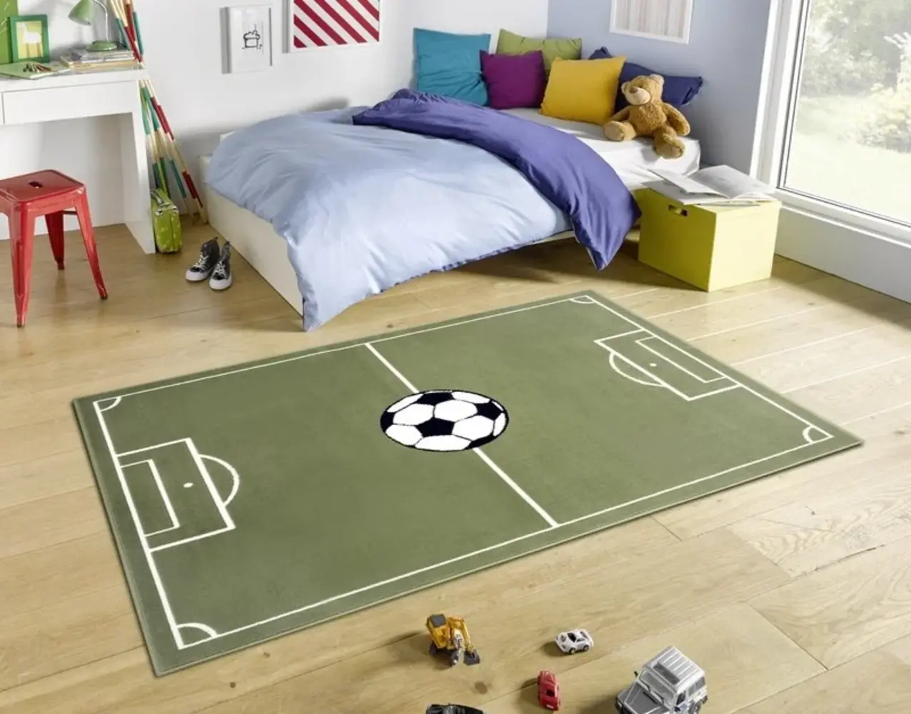 Flycarpets Kindervloerkleed - Voetbalveld Groen