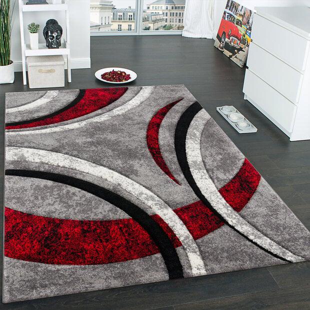 flycarpets Laagpolig Vloerkleed Briloda - Grijs / Rood