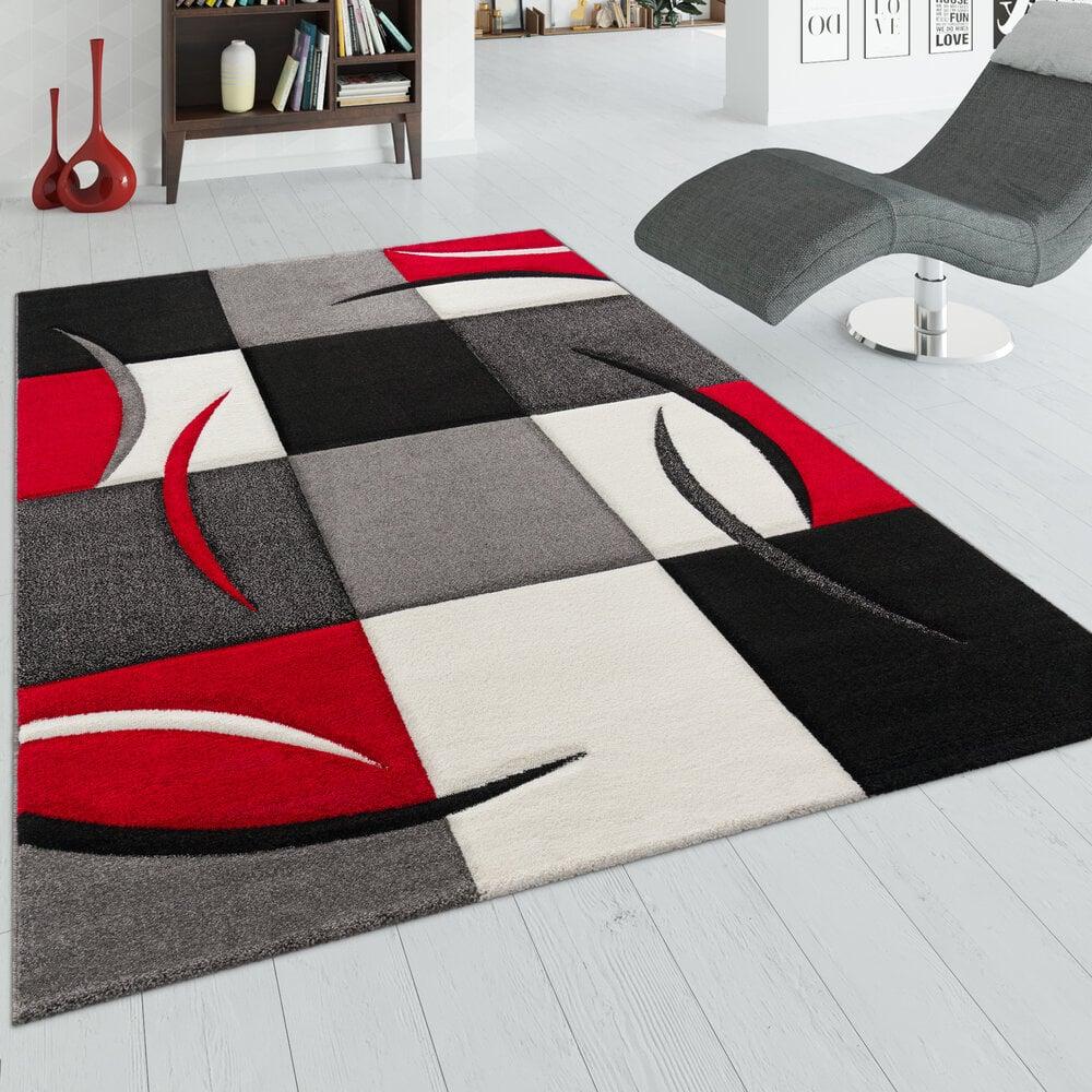 Flycarpets Modern Vloerkleed - Diamesa Geblokt Rood