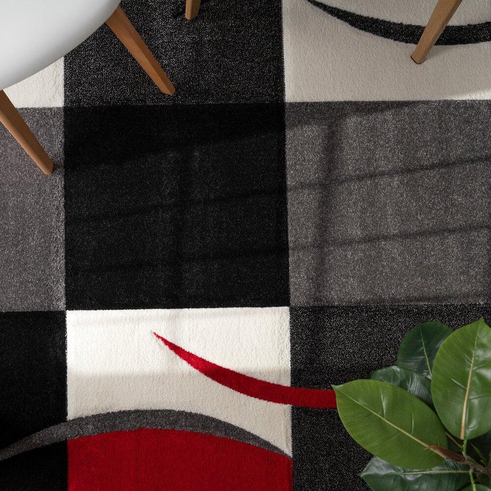 Flycarpets Modern Vloerkleed - Diamesa Geblokt Rood