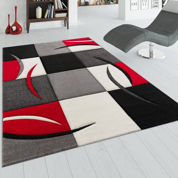 flycarpets Modern vloerkleed - Diamesa Geblokt Rood