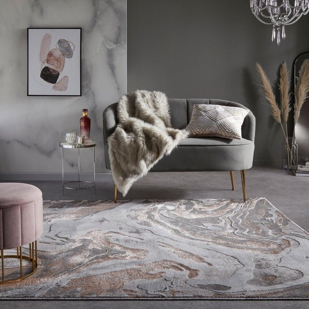 Flycarpets Modern Vloerkleed - Marbled Grijs/Roze