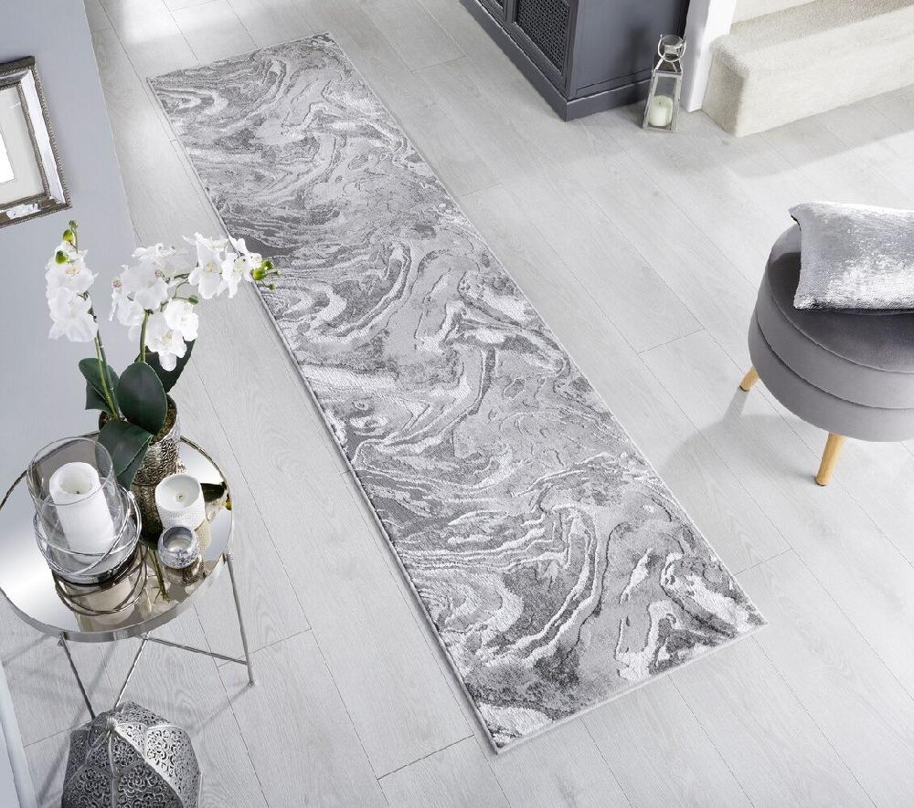 Flycarpets Moderne Loper - Marbled Grijs