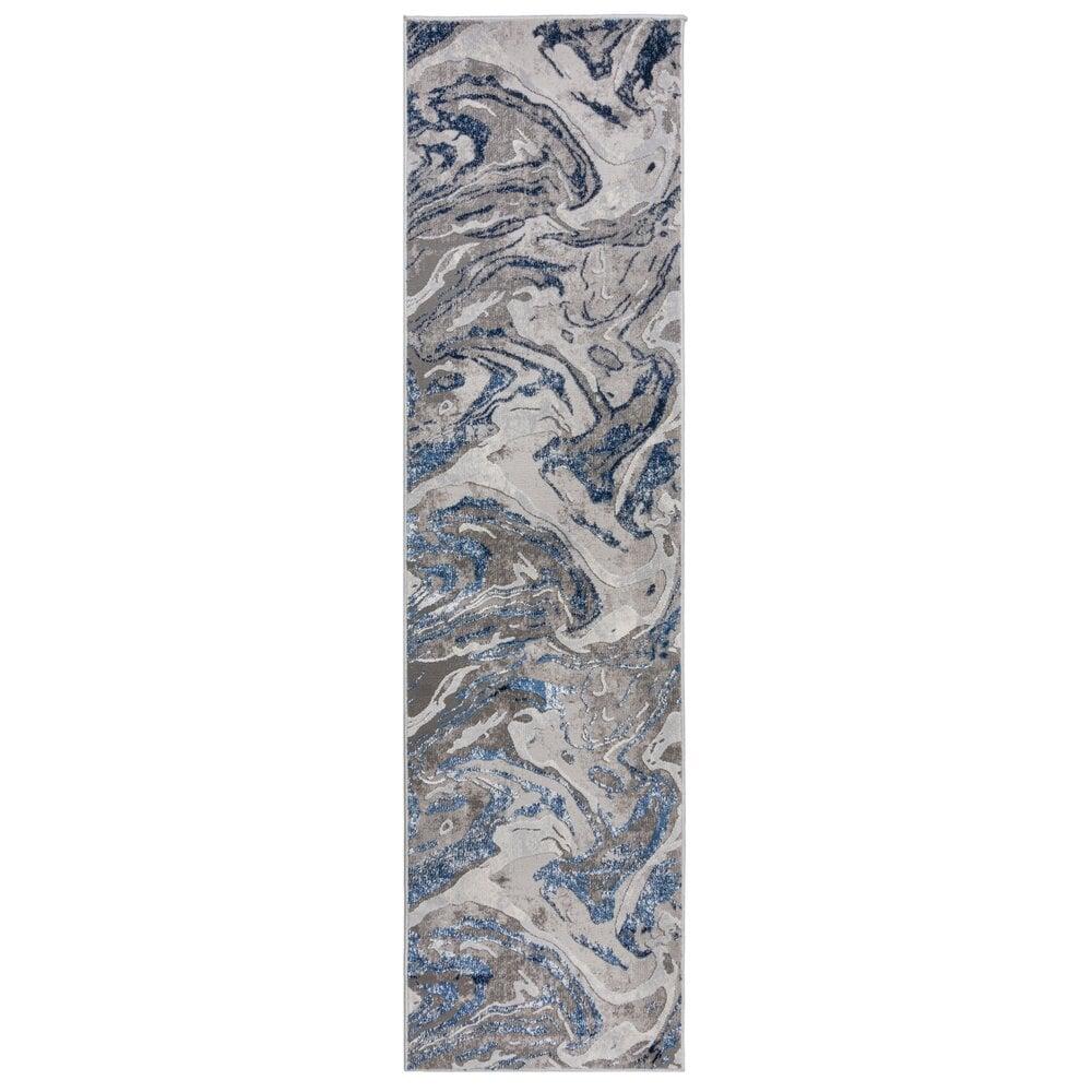Flycarpets Moderne Loper - Marbled Grijs/Navy