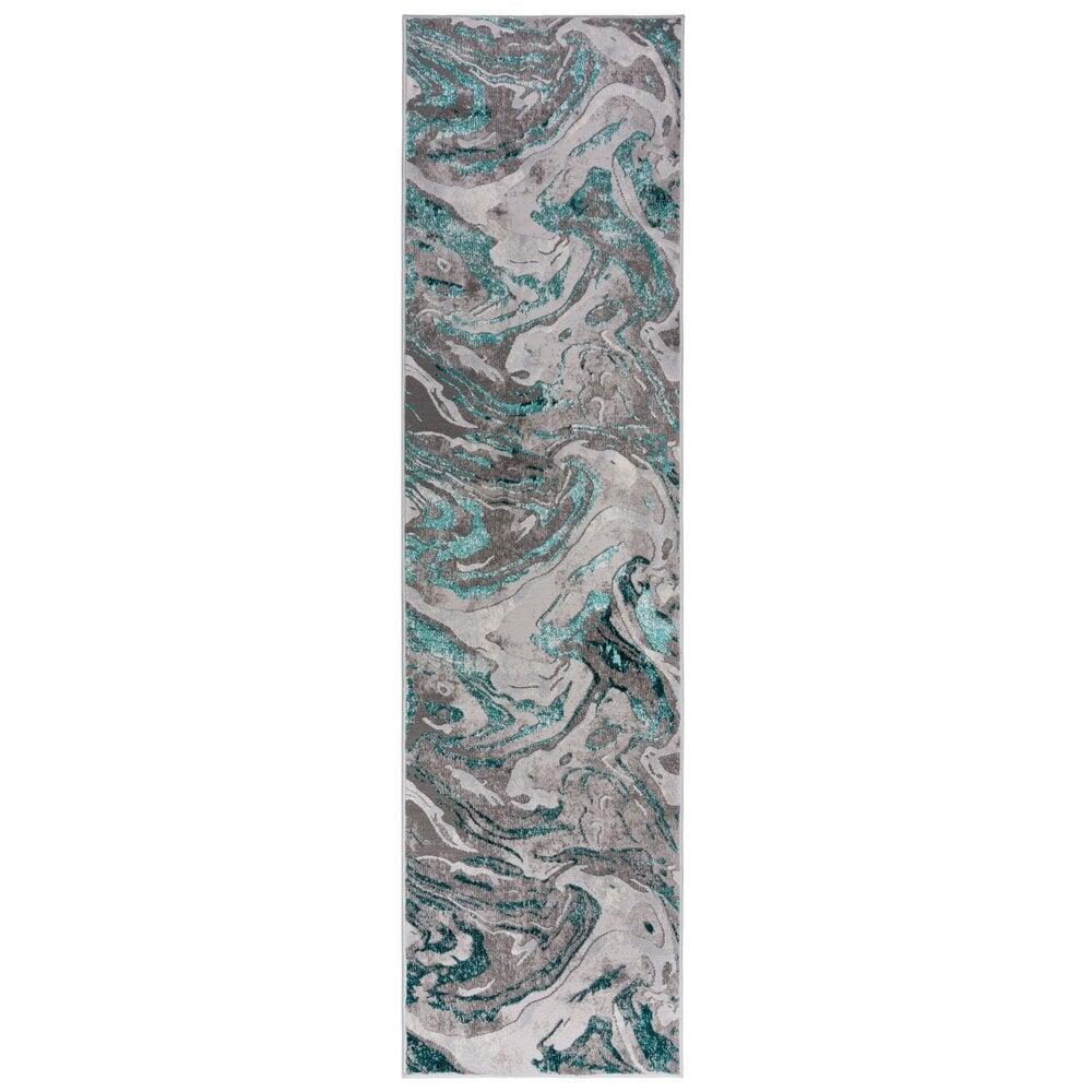 Flycarpets Moderne Loper - Marbled Grijs/Turquoise