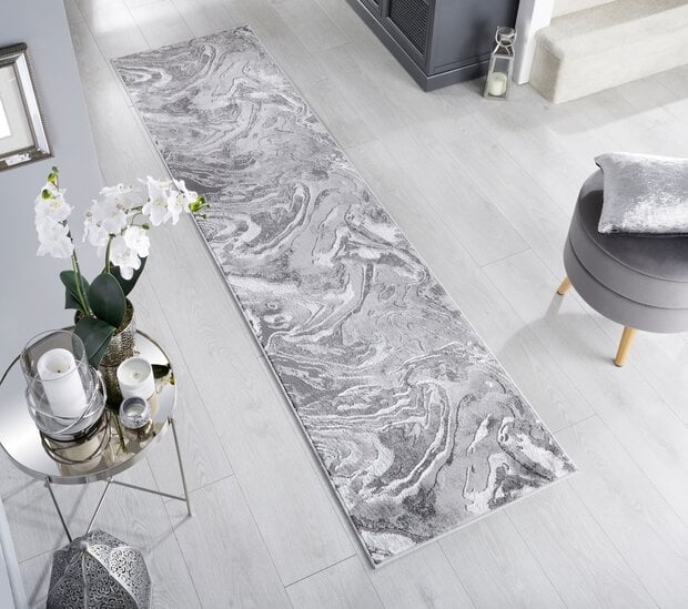 flycarpets Moderne Loper - Marbled Grijs