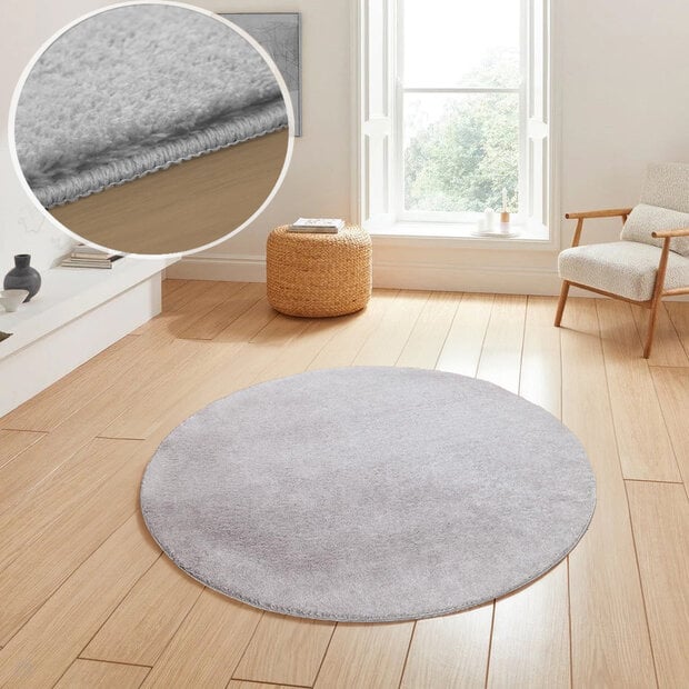 flycarpets Rond Wasbaar vloerkleed - Malaga Zilver