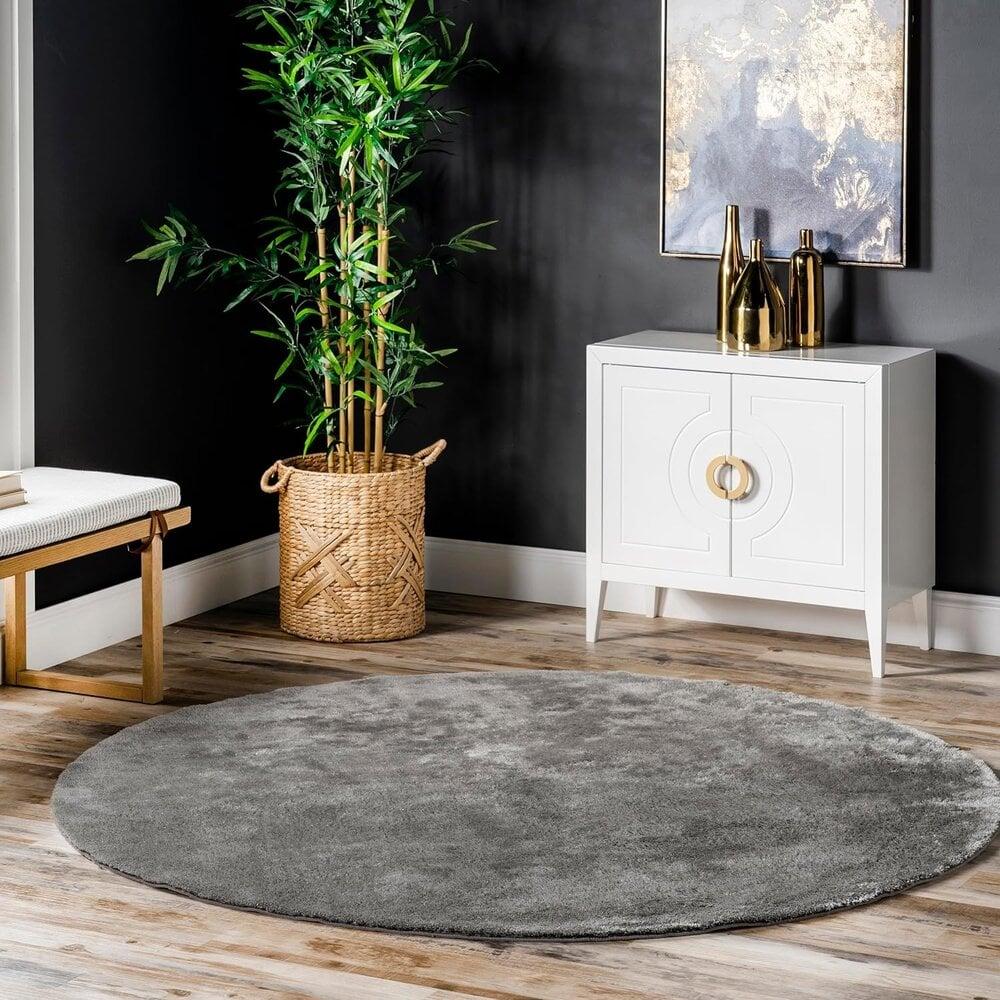 Flycarpets Rond Wasbaar Vloerkleed - Solid Grijs