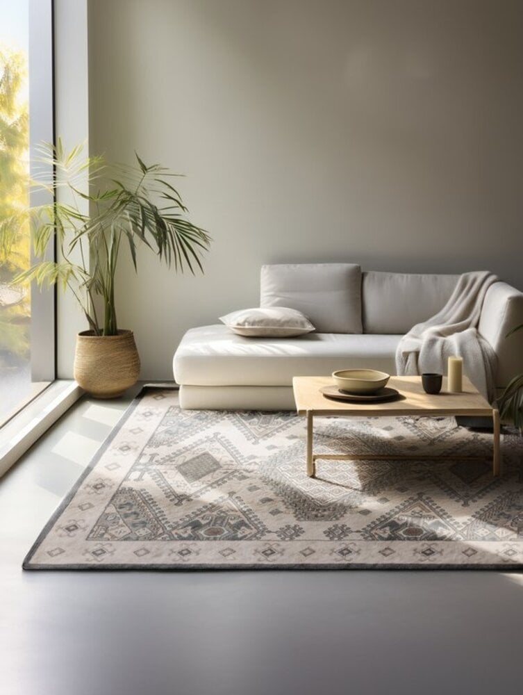 Flycarpets Vintage Vloerkleed - Lakan Crème / Grijs