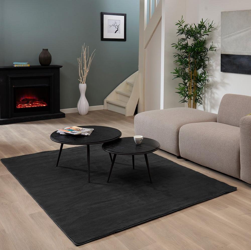 Flycarpets Wasbaar Vloerkleed - Malaga Zwart