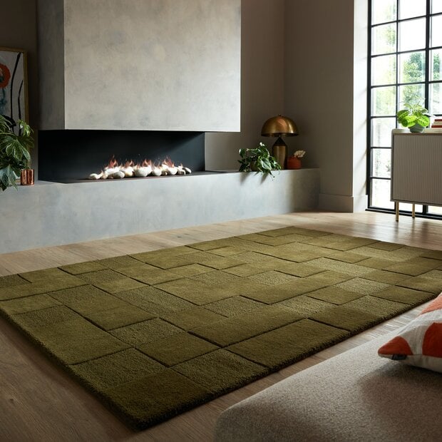 flycarpets Wollen vloerkleed - Checkerboard Groen