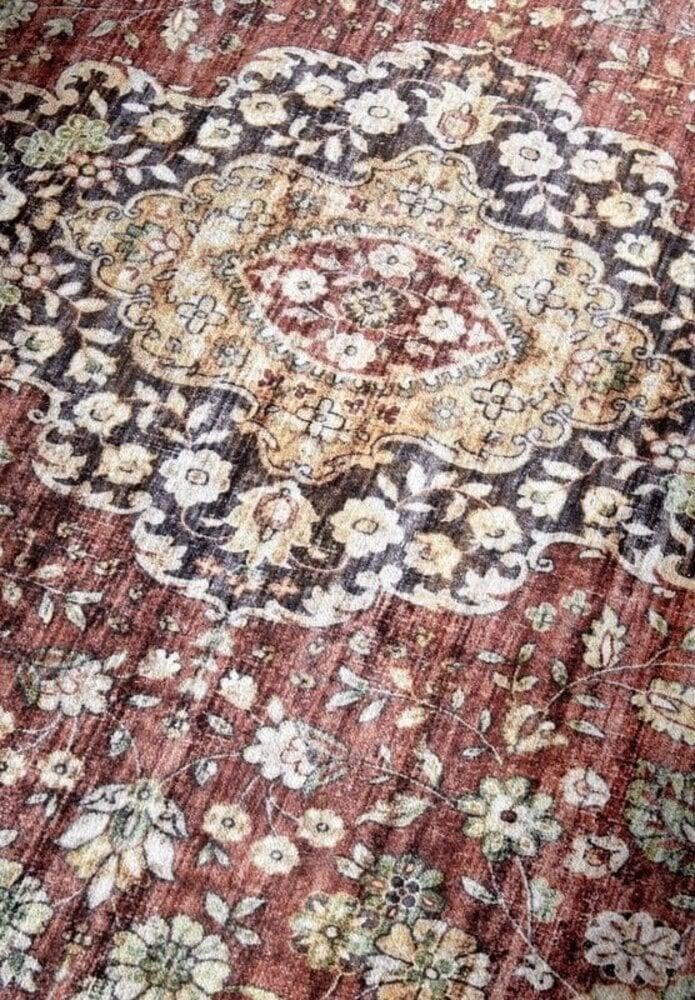 Flycarpets Freundin Home Collection - Asya Laagpolig Vintage Vloerkleed - Rood / Blauw