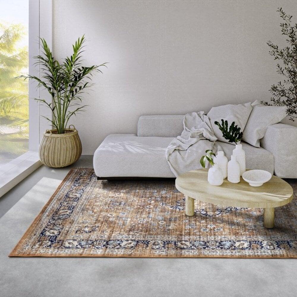 Flycarpets Freundin Home Collection - Asya Laagpolig Vintage Vloerkleed - Koper / Blauw