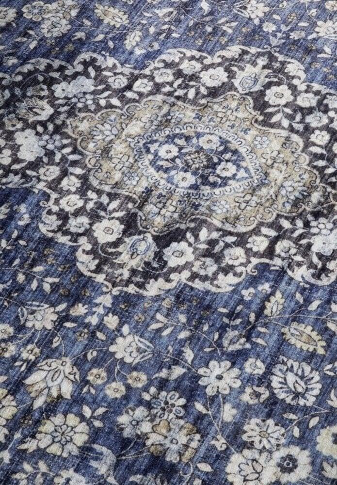 Flycarpets Freundin Home Collection - Asya Laagpolig Vintage Vloerkleed - Donkerblauw / Crème