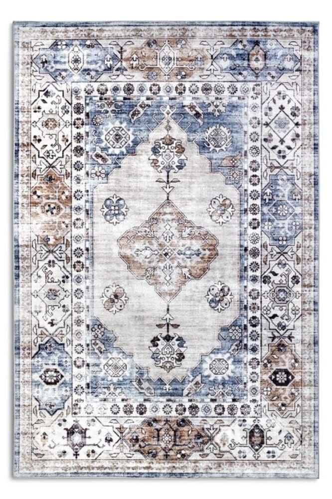 Flycarpets Freundin Home Collection - Asya Laagpolig Vintage Vloerkleed - Blauw / Koper