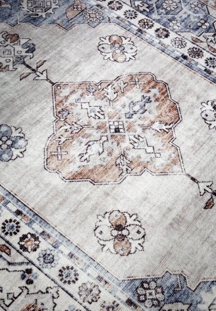 Flycarpets Freundin Home Collection - Asya Laagpolig Vintage Vloerkleed - Blauw / Koper