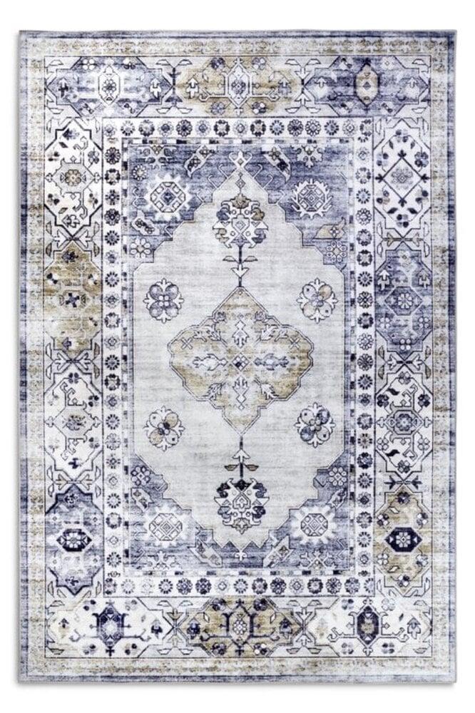 Flycarpets Freundin Home Collection - Asya Laagpolig Vintage Vloerkleed - Blauw / Goud