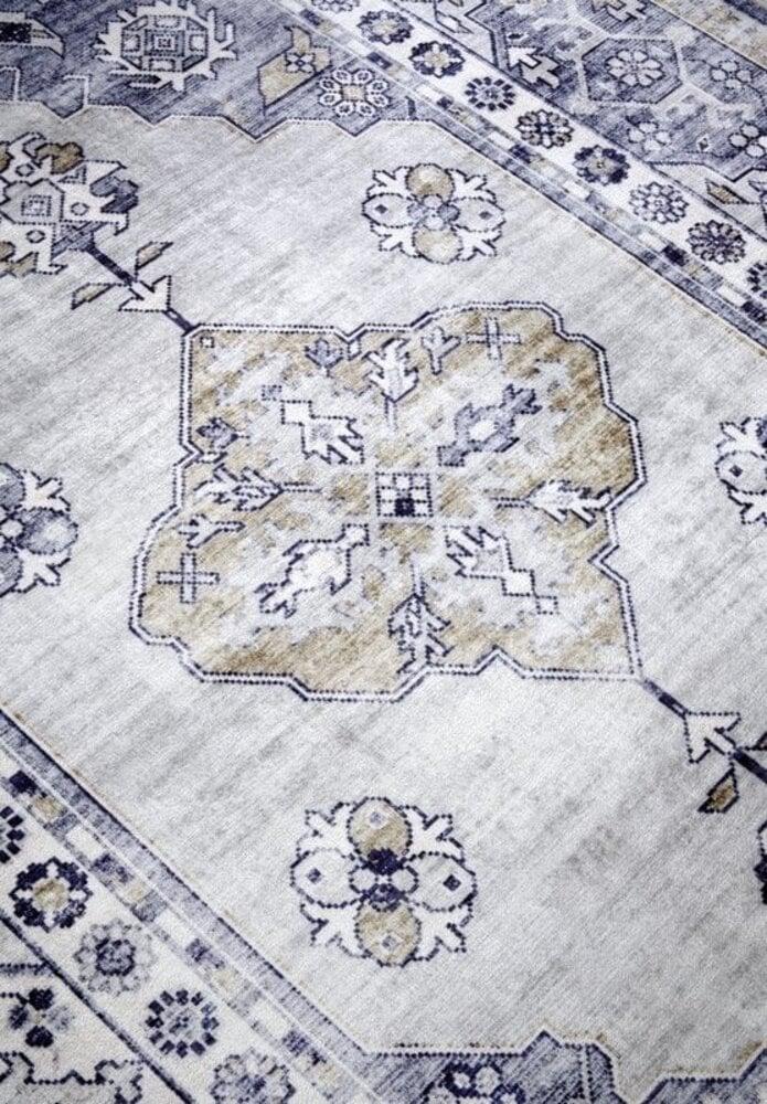 Flycarpets Freundin Home Collection - Asya Laagpolig Vintage Vloerkleed - Blauw / Goud