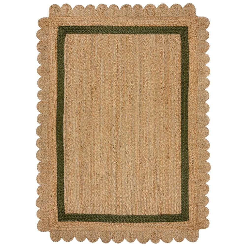 Flycarpets Grace Vloerkleed - Jute - Laagpolig Modern - Naturel / Groen