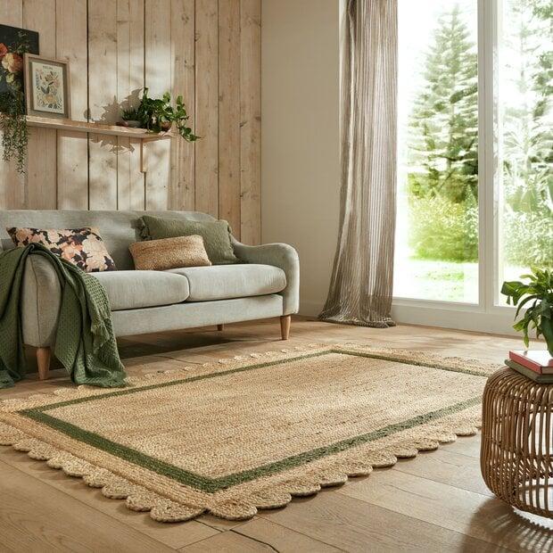 flycarpets Grace vloerkleed - Jute - Laagpolig Modern - Naturel / Groen