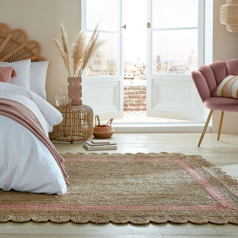 Flycarpets Grace Vloerkleed - Jute - Laagpolig Modern - Naturel / Roze