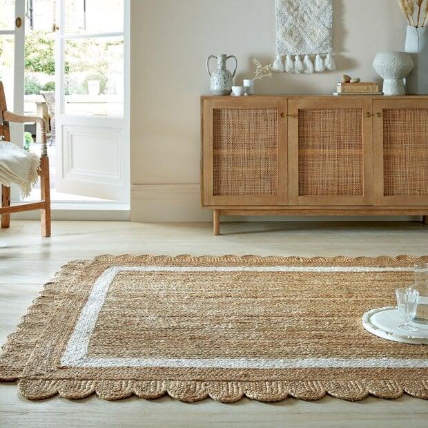 flycarpets Grace vloerkleed - Jute - Laagpolig Modern - Naturel / Wit