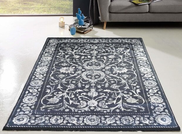 flycarpets Hana Vintage Indoor & Outdoor Antraciet vloerkleed - Wasbaar