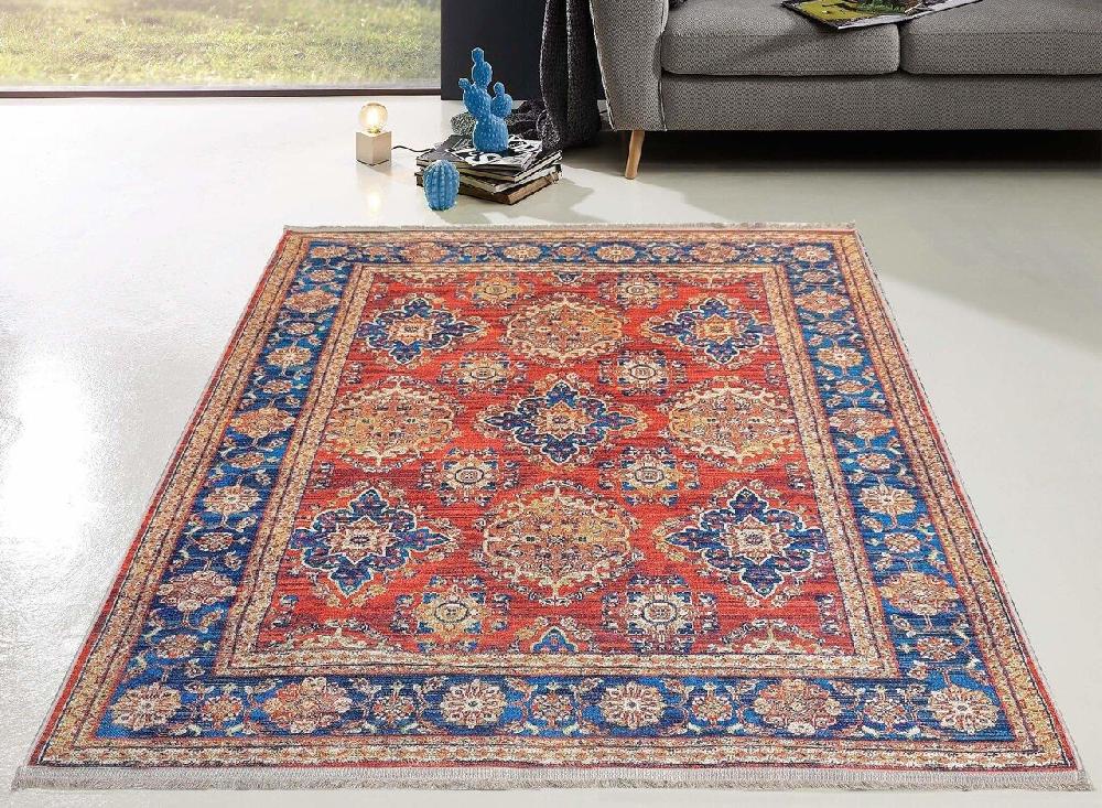 Flycarpets Hana Vintage Indoor & Outdoor Rood / Blauw Vloerkleed - Wasbaar