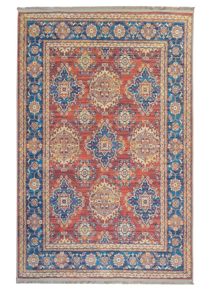 Flycarpets Hana Vintage Indoor & Outdoor Rood / Blauw Vloerkleed - Wasbaar