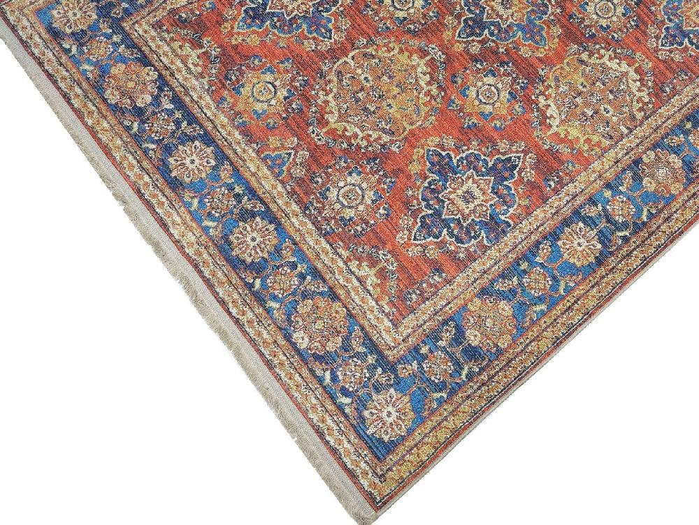 Flycarpets Hana Vintage Indoor & Outdoor Rood / Blauw Vloerkleed - Wasbaar