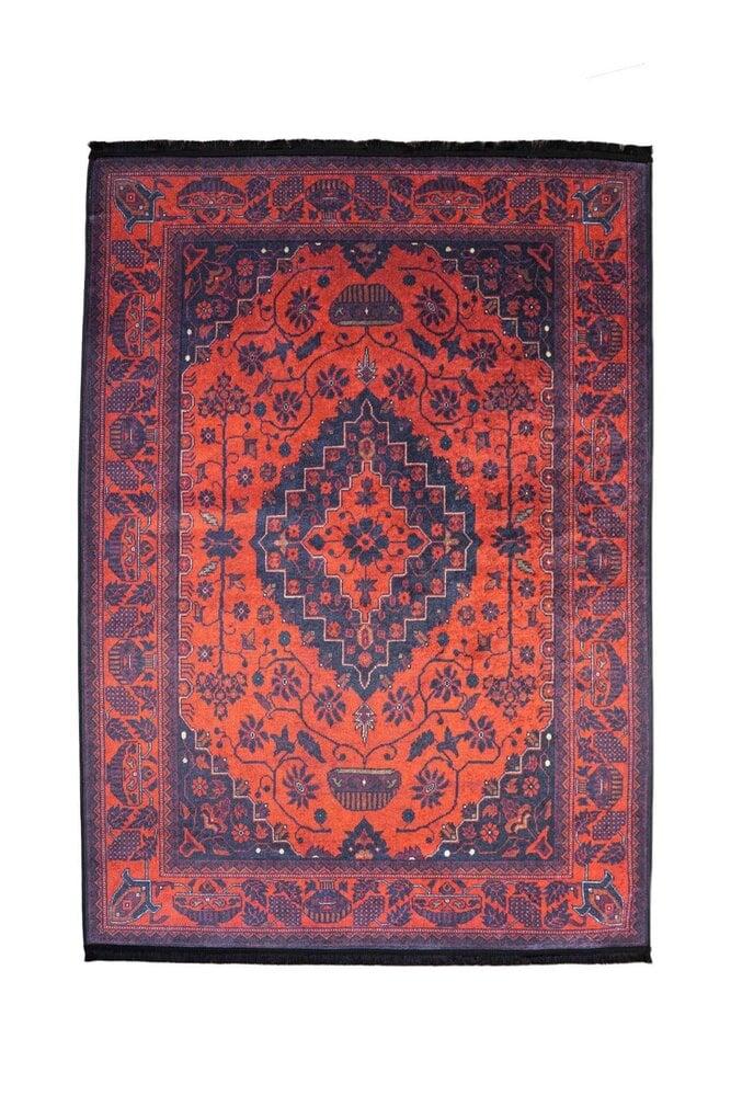 Flycarpets Hana Vintage Indoor & Outdoor Rood / Zwart Vloerkleed - Wasbaar