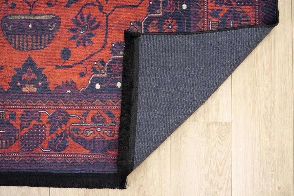 Flycarpets Hana Vintage Indoor & Outdoor Rood / Zwart Vloerkleed - Wasbaar