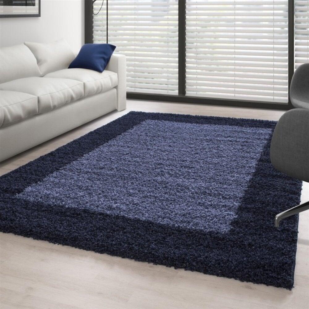 Flycarpets Hoogpolig Vloerkleed - Candy Shaggy Marineblauw Lijstmotief