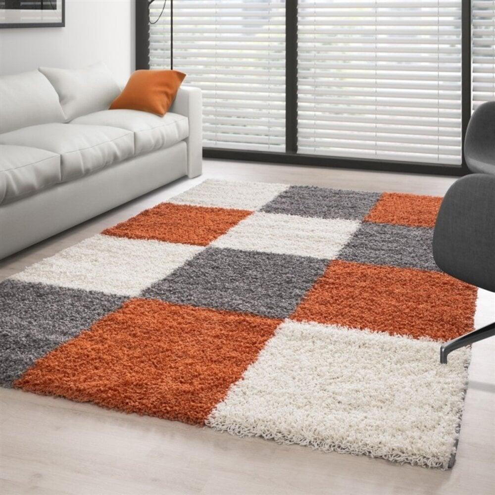 Flycarpets Hoogpolig Vloerkleed -candy Shaggy Oranje Geblokt