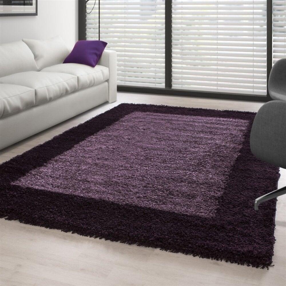 Flycarpets Hoogpolig Vloerkleed - Candy Shaggy Paars Lijstmotief