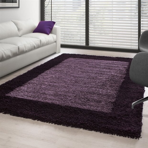 flycarpets Hoogpolig vloerkleed - Candy Shaggy Paars Lijstmotief