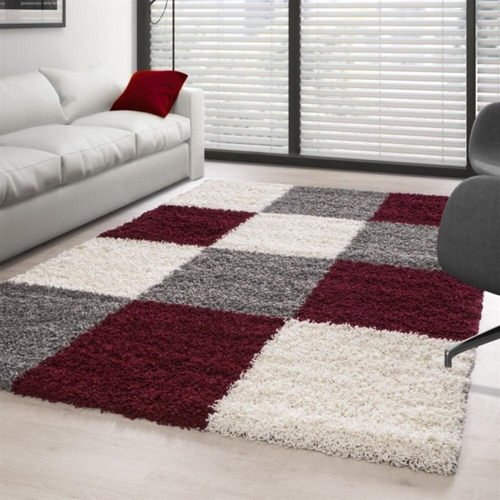Flycarpets Hoogpolig Vloerkleed -candy Shaggy Rood Geblokt