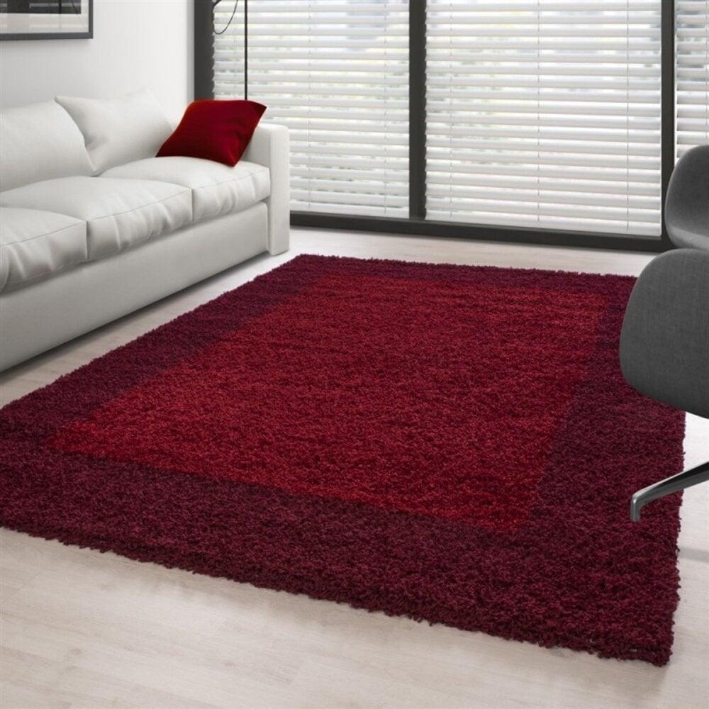 Flycarpets Hoogpolig Vloerkleed - Candy Shaggy Rood Lijstmotief
