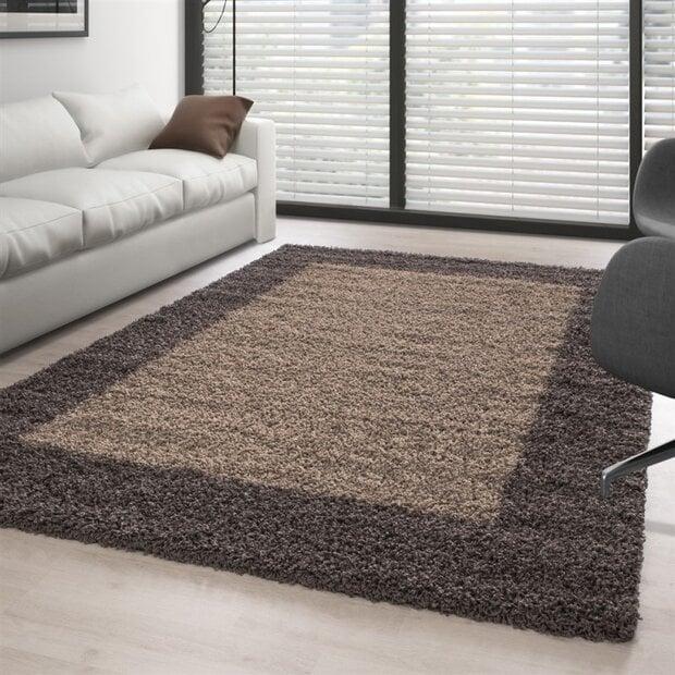 flycarpets Hoogpolig vloerkleed - Candy Shaggy Taupe Lijstmotief
