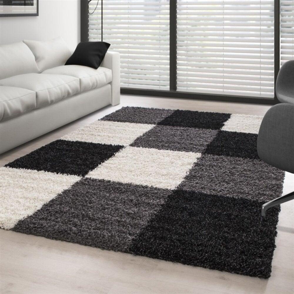 Flycarpets Hoogpolig Vloerkleed -candy Shaggy Zwart Geblokt