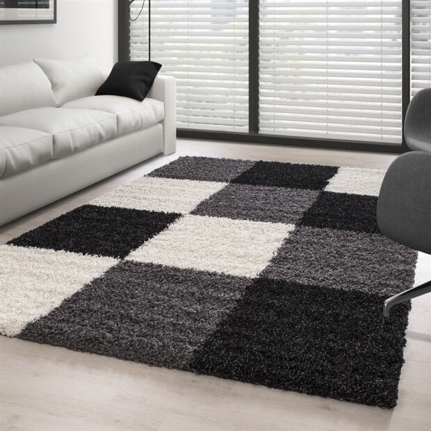 flycarpets Hoogpolig vloerkleed -candy Shaggy Zwart Geblokt