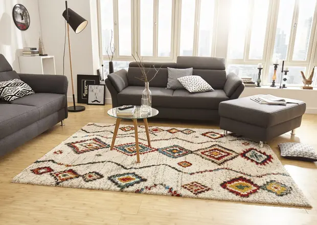 flycarpets Hoogpolig vloerkleed - Nomadic Bohemian Crème/Multi
