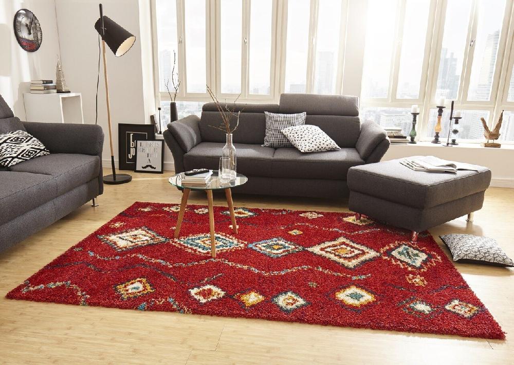 Flycarpets Hoogpolig Vloerkleed - Nomadic Bohemian Rood/Multi