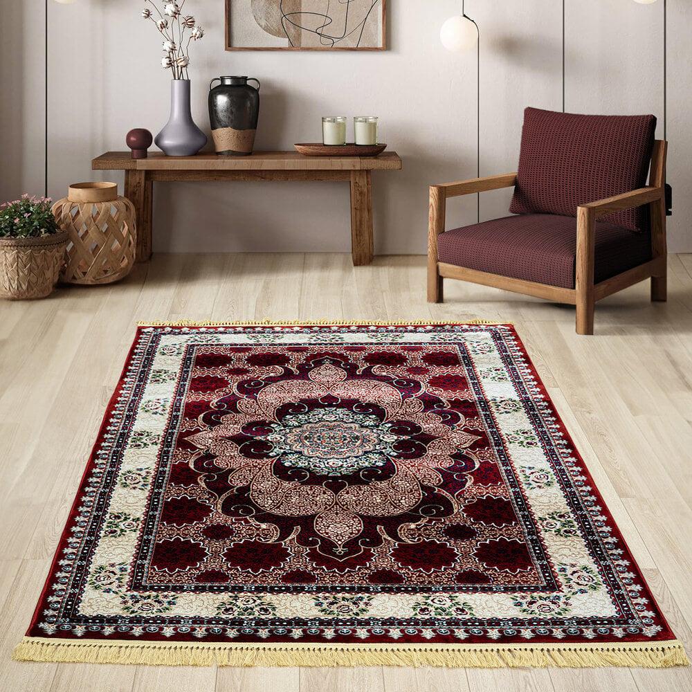 Flycarpets Isfahan Vloerkleed - Oosters Medaillon Gebloemd Klassiek - Rood / Blauw
